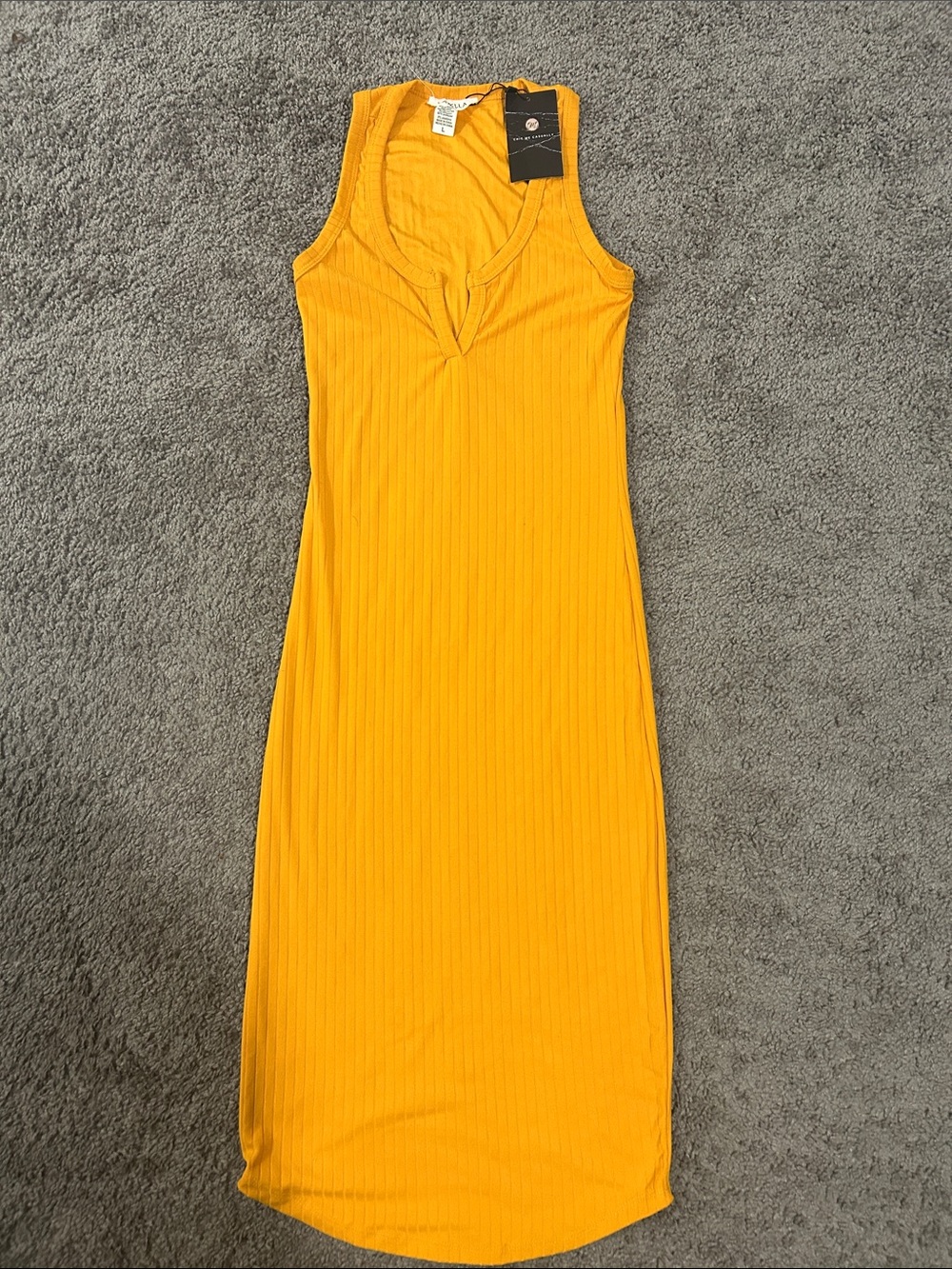 Acapella Sleeveless Ribbed Midi Dress in Mustard Yellow